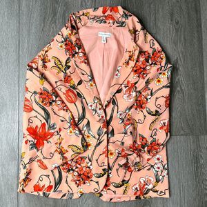 Susan Graver Printed‎ Peachskin Blazer Ruched Slvs Peach Size 16 A351019